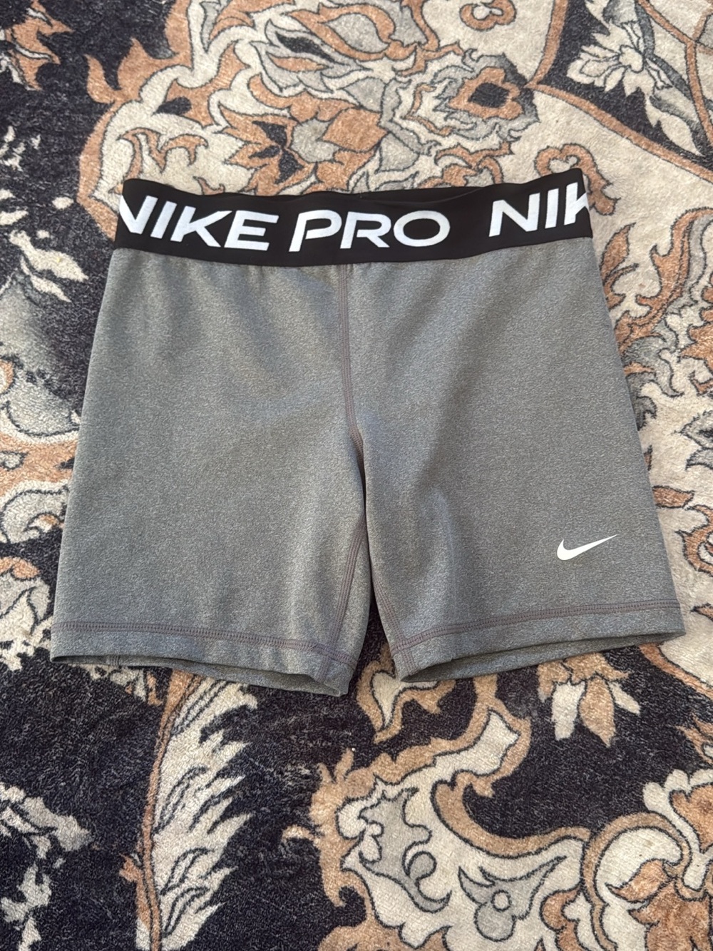 Nike Gray Pro Women's Bike Shorts with Black Logo Waistband